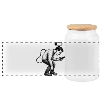 Battery Low: Phone Fatigue - Panoramic Cookie Jar with Wooden Lid - white - Front
