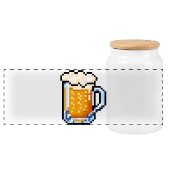 Beer Glass Pixel Art – Retro Beer Design - Panoramic Cookie Jar with Wooden Lid - white - Front