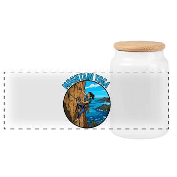 Mountain yoga on the cliffs - Panoramic Cookie Jar with Wooden Lid - white - Front