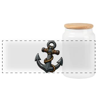 Motif de dessin animé à ancre avec corde - Boîte à biscuits avec couvercle en bois - blanc - Devant