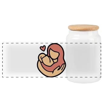 Étreinte Mère-Enfant Amour - Boîte à biscuits avec couvercle en bois - blanc - Devant
