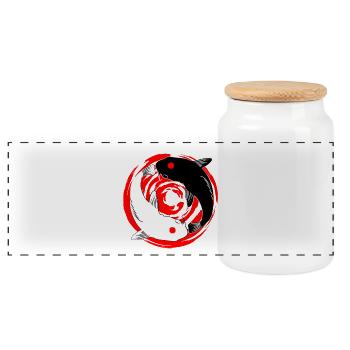 Koi YinYang - Panoramic Cookie Jar with Wooden Lid - white - Front