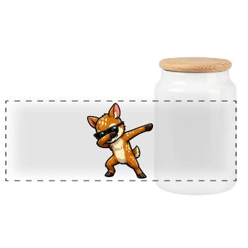 Dabbing Rehkitz - Panorama Keksdose mit Holzdeckel - Weiß - Vorne