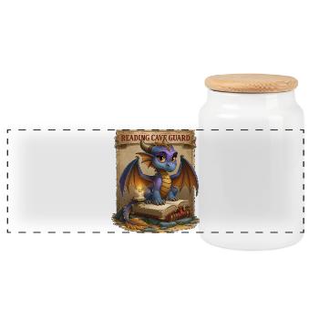 Cave Guard niedliches Fantasy-Buch Dragon lesen - Panorama Keksdose mit Holzdeckel - Weiß - Vorne