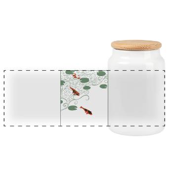 Carpe koi de style wabi-sabi - Boîte à biscuits avec couvercle en bois - blanc - Devant