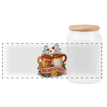 Mug Life Morgenkaffee Tassen Toast - Panorama Keksdose mit Holzdeckel - Weiß - Vorne