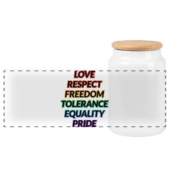 Pride Rainbow Values Tee - Panoramic Cookie Jar with Wooden Lid - white - Front