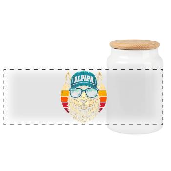 Alpaka Retro Sonnenbrillen Cap - Panorama Keksdose mit Holzdeckel - Weiß - Vorne