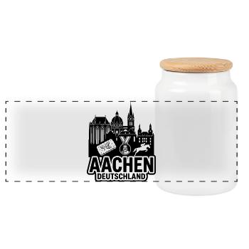Aachen NRW Nordrhein-Westfalen Silhouette - Panorama Keksdose mit Holzdeckel - Weiß - Vorne