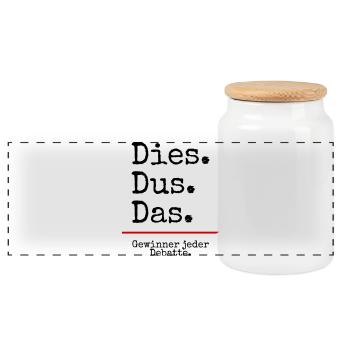 Dies Dus Das Debatte (weiß) - Panorama Keksdose mit Holzdeckel - Weiß - Vorne