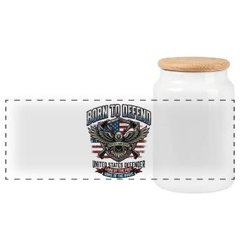 Born to Defend USA Eagle Emblem - Panoramic Cookie Jar with Wooden Lid - white - Front