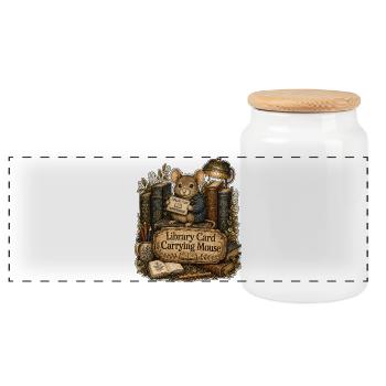 Lesemaus mit Bibliothekskarte - Panorama Keksdose mit Holzdeckel - Weiß - Vorne