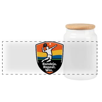 Bandeja Repeat Win Schild - Panorama Keksdose mit Holzdeckel - Weiß - Vorne