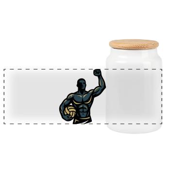 Beach Volleyball Player Muscles Athlete Team - Panoramic Cookie Jar with Wooden Lid - white - Front