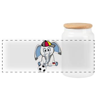 Elefant mit Fußball  - Panorama Keksdose mit Holzdeckel - Weiß - Vorne