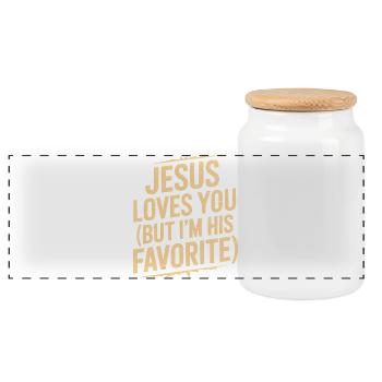Jesus liebt dich: Ich bin sein Liebling - Panorama Keksdose mit Holzdeckel - Weiß - Vorne