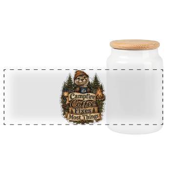 Campfire Coffee Fixes Most Things Otter - Panoramic Cookie Jar with Wooden Lid - white - Front
