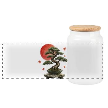 Bonsai Red Sun - Panoramic Cookie Jar with Wooden Lid - white - Front