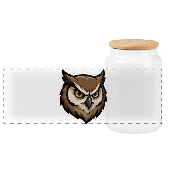 Guarding Owl Head Pixel Style - Panoramic Cookie Jar with Wooden Lid - white - Front