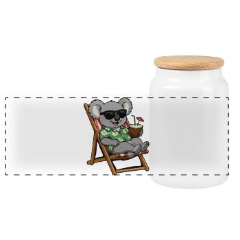 Koala in Hawaiian look on the beach - Panoramic Cookie Jar with Wooden Lid - white - Front