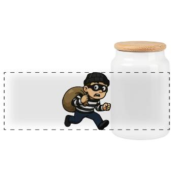 Cartoon-Dieb mit Maske und Beutel - Panorama Keksdose mit Holzdeckel - Weiß - Vorne