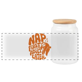 Nap First Adult Later Faultier - Panorama Keksdose mit Holzdeckel - Weiß - Vorne