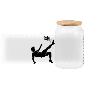 Overhead kick football silhouette - Panoramic Cookie Jar with Wooden Lid - white - Front
