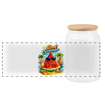 Cool Watermelon Summer Vibes Illustration - Panoramic Cookie Jar with Wooden Lid - white - Front