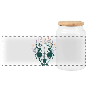 Skull Flowers Floral Botany Bone Flowers - Panoramic Cookie Jar with Wooden Lid - white - Front