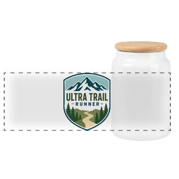 Ultra Trail Runner Mountain Shield - Panorama Keksdose mit Holzdeckel - Weiß - Vorne