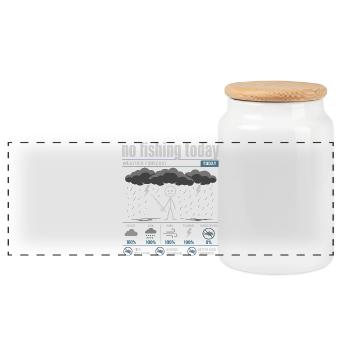 No Fishing Today | Humorous Absent-Minded Fisherman - Panoramic Cookie Jar with Wooden Lid - white - Front