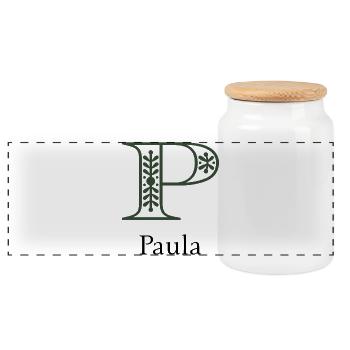 Monogramm P mit botanischem Ornament - Panorama Keksdose mit Holzdeckel - Weiß - Vorne