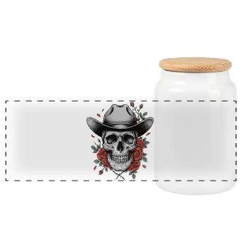 Cowboy Hat Skull Skull Roses Western - Panoramic Cookie Jar with Wooden Lid - white - Front