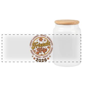 Présentation de la tenue de groupe rétro du voyage d’amis 2026 - Boîte à biscuits avec couvercle en bois - blanc - Devant