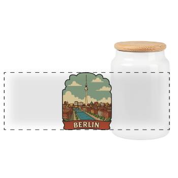 Berliner Brandenburger Tor Vintage-Reiseaufkleber - Panorama Keksdose mit Holzdeckel - Weiß - Vorne