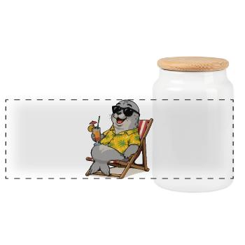 Tropical seal in Hawaiian look - Panoramic Cookie Jar with Wooden Lid - white - Front