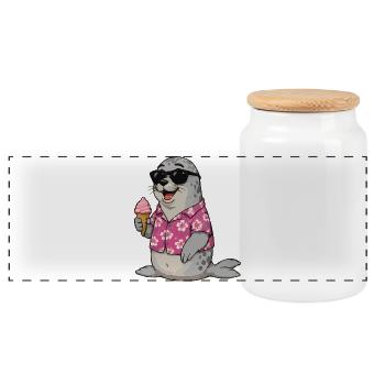 Seehund im Hawaii-Hauch - Panorama Keksdose mit Holzdeckel - Weiß - Vorne