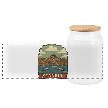 Istanbul Hagia Sophia Vintage Travel Sticker - Panoramic Cookie Jar with Wooden Lid - white - Front