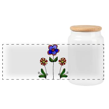 Flowers - Panoramic Cookie Jar with Wooden Lid - white - Front