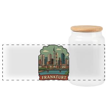 Autocollant rétro de voyage pour la Skyline de Francfort, Allemagne - Boîte à biscuits avec couvercle en bois - blanc - Devant