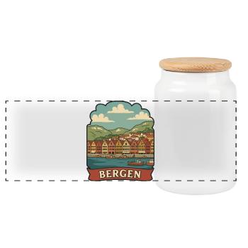 Autocollant de voyage vintage Bryggen Bergen Norvège - Boîte à biscuits avec couvercle en bois - blanc - Devant