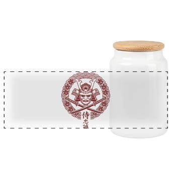 Samurai Wappen Front - Panorama Keksdose mit Holzdeckel - Weiß - Vorne