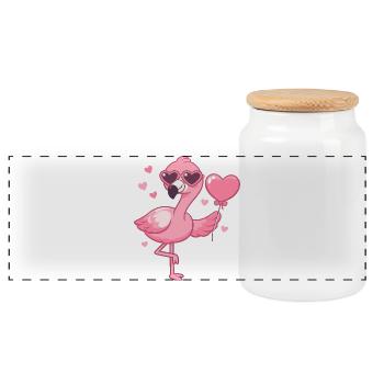 Rosa Flamingo mit Herzbrille - Panorama Keksdose mit Holzdeckel - Weiß - Vorne