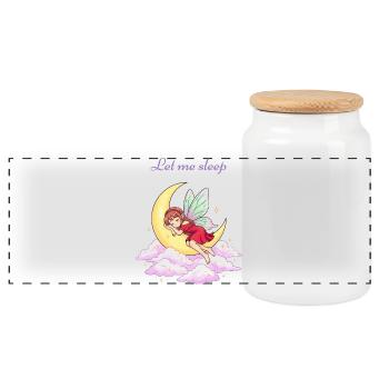 Sleeping fairy on the moon - Panoramic Cookie Jar with Wooden Lid - white - Front