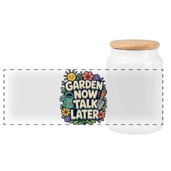 GARDEN NOW TALK LATER Nickerchen - Panorama Keksdose mit Holzdeckel - Weiß - Vorne