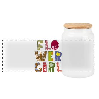 Blumenbuchstaben Flowergirl - Panorama Keksdose mit Holzdeckel - Weiß - Vorne