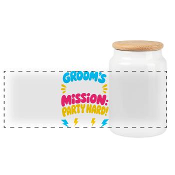 Grooms Final Mission JGA - Panorama Keksdose mit Holzdeckel - Weiß - Vorne