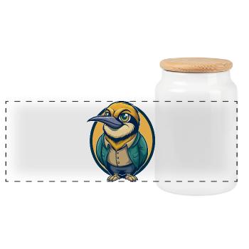 Bee Eater Kawaii Mascot Cartoon Clipart Logo Badge - Panoramic Cookie Jar with Wooden Lid - white - Front
