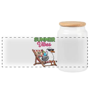 Summer Vibes Goose on a Deckchair - Panoramic Cookie Jar with Wooden Lid - white - Front