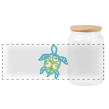 Emerald Mandala Turtle - Panoramic Cookie Jar with Wooden Lid - white - Front